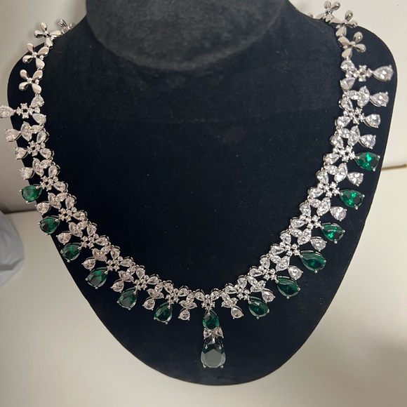 Nextnecklace Pear Cut Emerald Sapphire Necklace 925 Sterling Silver - Picture 5 of 5